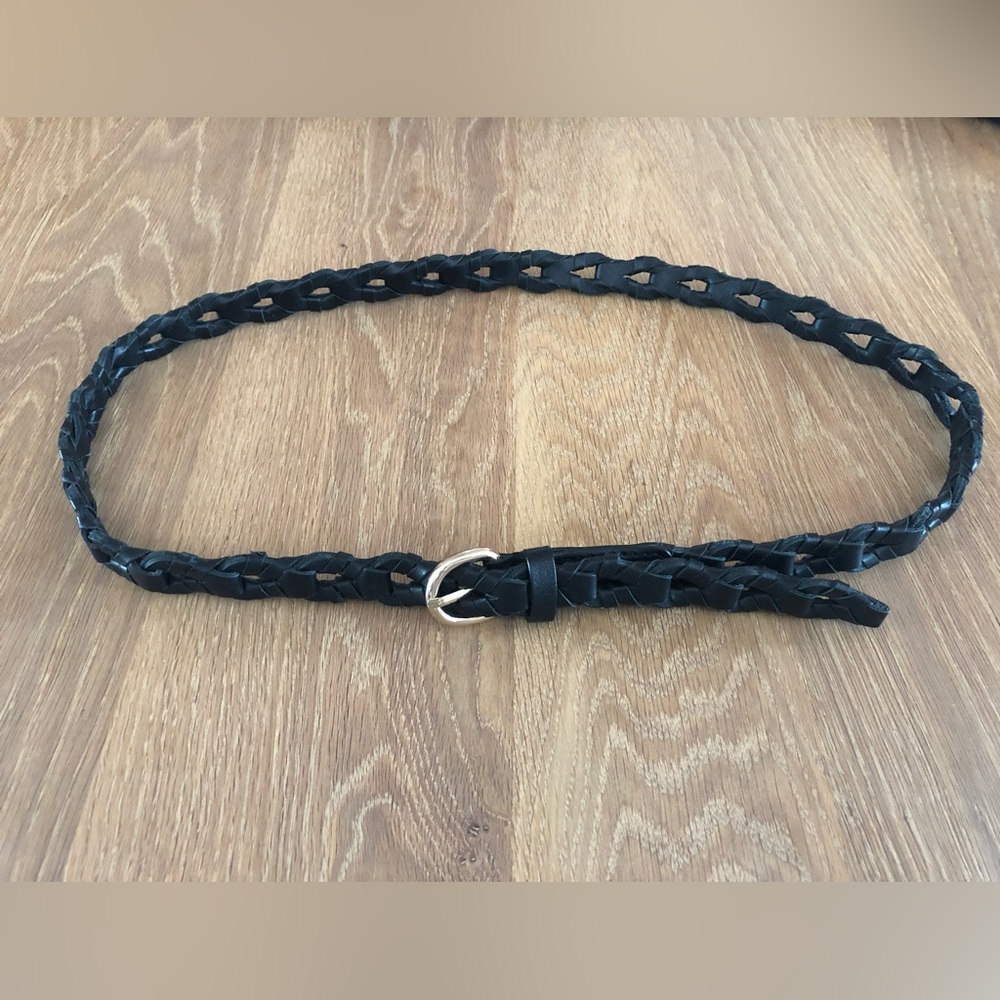 Black Leather Braided Belt